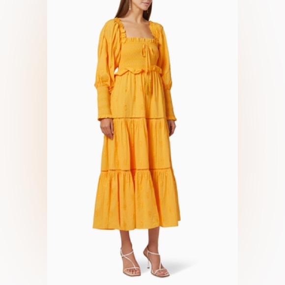 🥭 FARM RIO Yellow 3D Pineapple Tiered Midi Dress - Picture 3 of 7